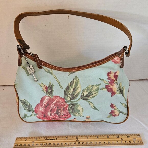 Relic blue and red floral clothshoulder bag with key accent - Picture 1 of 5